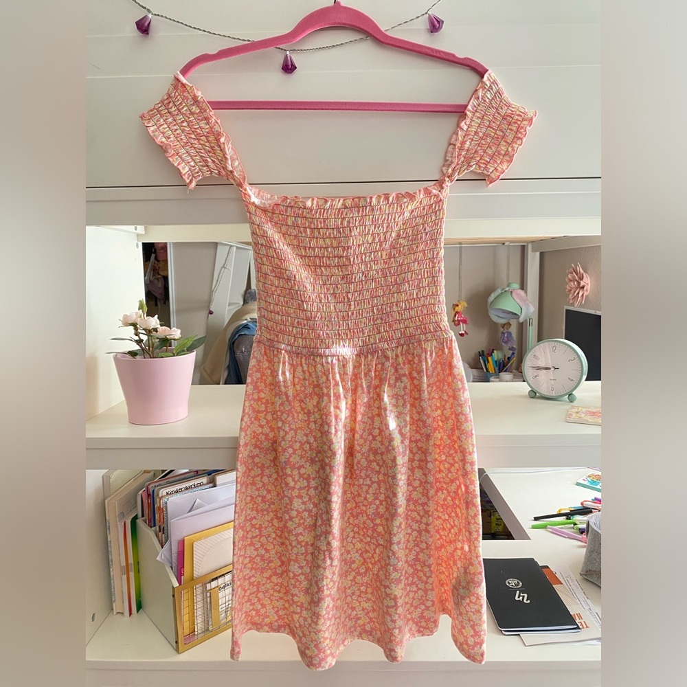 Billabong Off Shoulder Cinched Floral Pink Mini Summer Dress